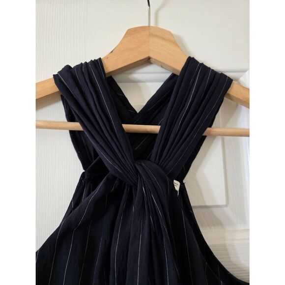 Vince Twist-Front Midi Halter Navy Striped Dress $395 NWT Sz M - Picture 6 of 10